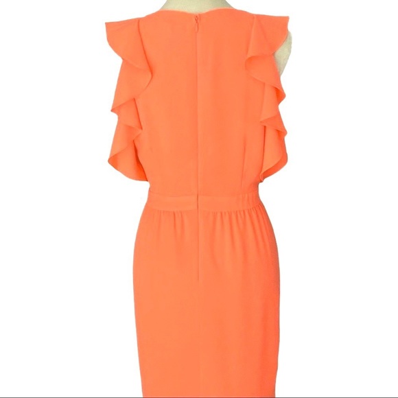 Shoshana Katrina Coral Orange Blouson Ruffle Sheath Cocktail Dress Size 8 - Picture 7 of 11